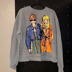 Zara Gray Sweatshirt with Colorful Illustration